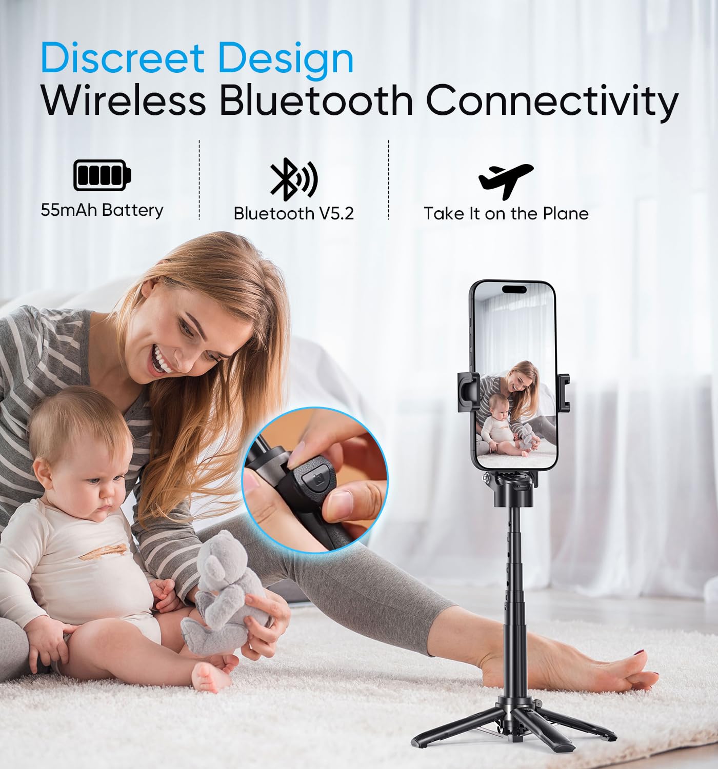 PUCACHI 3-in-1 Selfie Stick Tripod with Detachable Bluetooth Remote - Universal Phone/Camera Mount for iPhone, Samsung, Live Streaming, Vlogging - Compact Travel Accessories (Pocket Size)