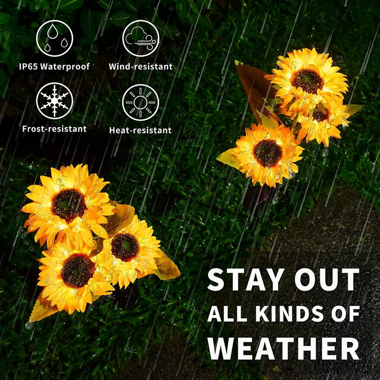 WHATOOK 2 Pack Solar Outdoor Lights Automatic Charging Solar Garden Lights, IP65 Waterproof Lamp, Large Realistic Sunflower Lighting for Courtyard, Front Yard, Patio, Balcony, Entryway