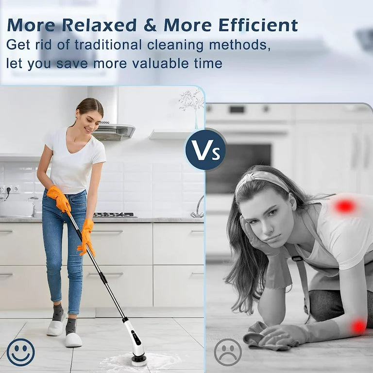 HOOFUN Electric Spin Scrubber, Cordless Bath Tub Power Scrubber with Long Handle & 7 Replaceable Heads, Detachable as Short Handle, Shower Cleaning Brush Household Tools for Bathroom & Tile Floor