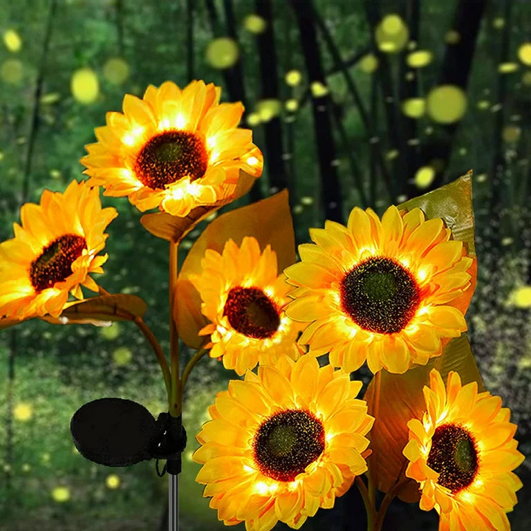 WHATOOK 2 Pack Solar Outdoor Lights Automatic Charging Solar Garden Lights, IP65 Waterproof Lamp, Large Realistic Sunflower Lighting for Courtyard, Front Yard, Patio, Balcony, Entryway