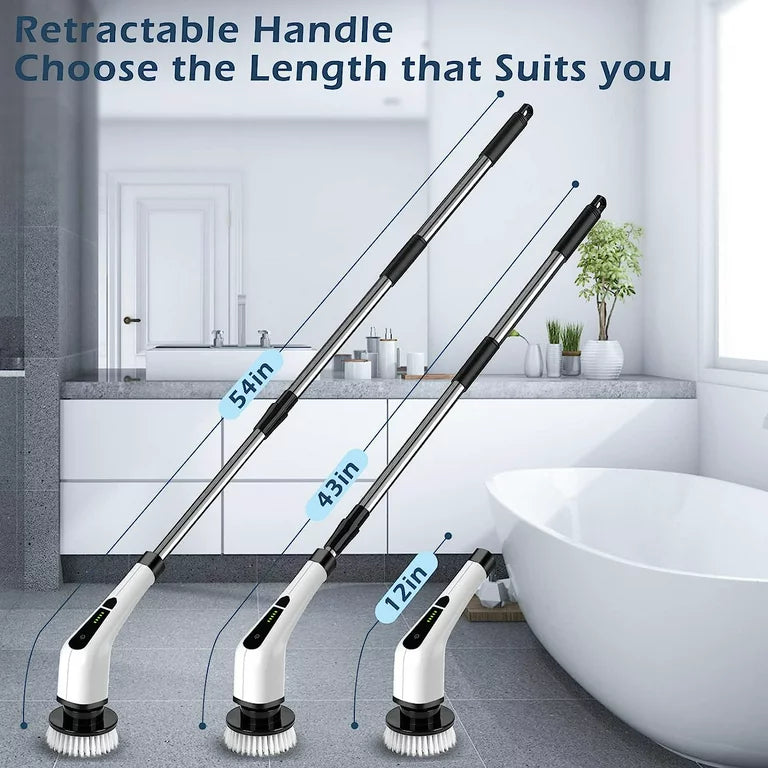HOOFUN Electric Spin Scrubber, Cordless Bath Tub Power Scrubber with Long Handle & 7 Replaceable Heads, Detachable as Short Handle, Shower Cleaning Brush Household Tools for Bathroom & Tile Floor