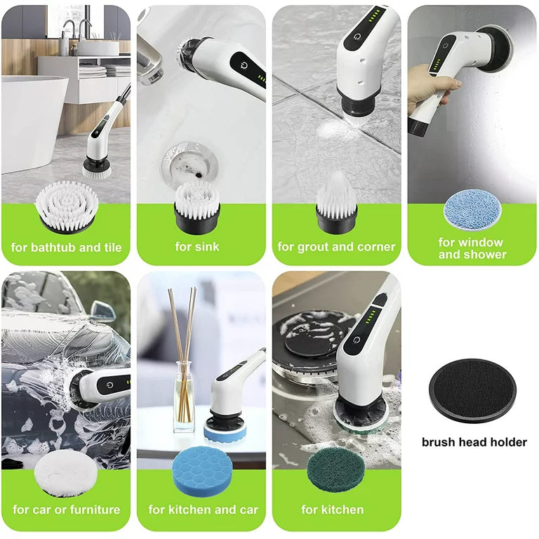HOOFUN Electric Spin Scrubber, Cordless Bath Tub Power Scrubber with Long Handle & 7 Replaceable Heads, Detachable as Short Handle, Shower Cleaning Brush Household Tools for Bathroom & Tile Floor