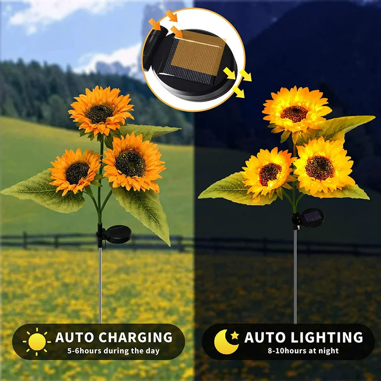 WHATOOK 2 Pack Solar Outdoor Lights Automatic Charging Solar Garden Lights, IP65 Waterproof Lamp, Large Realistic Sunflower Lighting for Courtyard, Front Yard, Patio, Balcony, Entryway