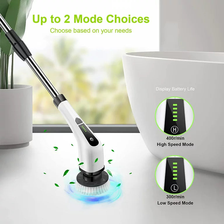 HOOFUN Electric Spin Scrubber, Cordless Bath Tub Power Scrubber with Long Handle & 7 Replaceable Heads, Detachable as Short Handle, Shower Cleaning Brush Household Tools for Bathroom & Tile Floor