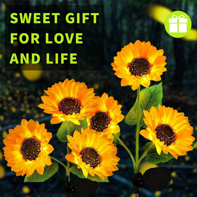 WHATOOK 2 Pack Solar Outdoor Lights Automatic Charging Solar Garden Lights, IP65 Waterproof Lamp, Large Realistic Sunflower Lighting for Courtyard, Front Yard, Patio, Balcony, Entryway
