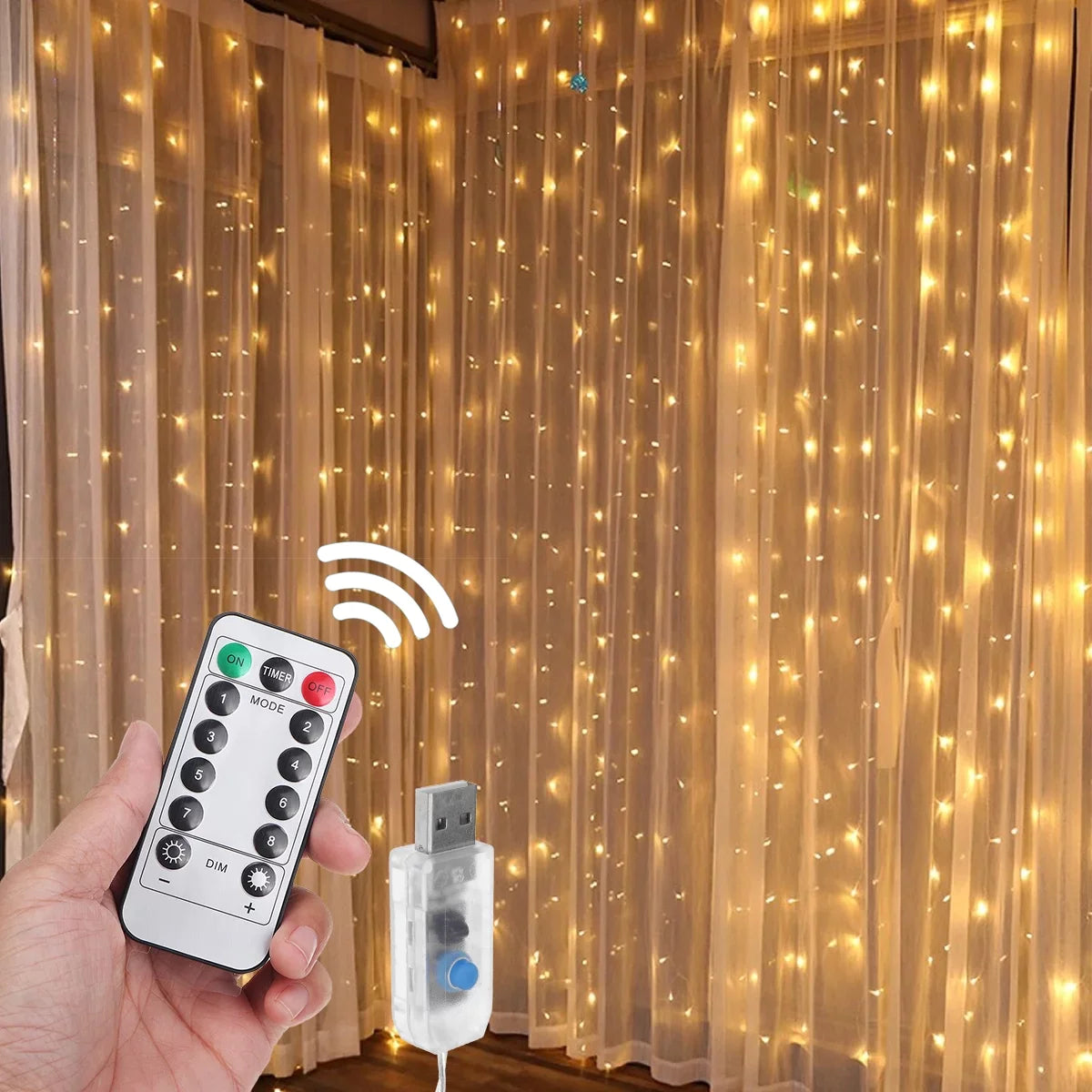 Christmas 300 LED Curtain Lights with Remote Control, 8 Modes USB Starry Christmas String Light, Icicle light, Fairy Light, Curtain light, Decorative Lighting for Room, Garden, Wedding, Party