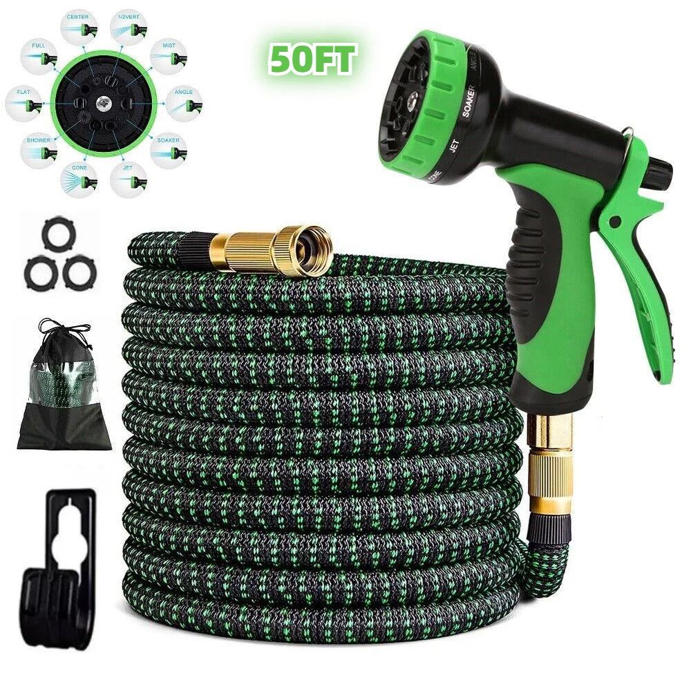 Seven Lady Expandable Garden Hose 50ft, 10 Spray Nozzles, Expandable Water Hose with Solid Brass Connector & Double Latex Core, Lightweight No-Kink Flexible Water Hose