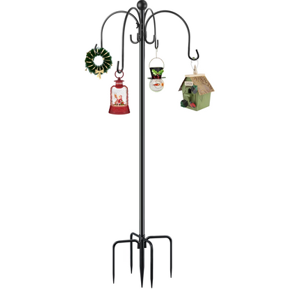 Teblint 88" Heavy Duty Shepherds Hooks for Outdoor, 4-Hook Adjustable Bird Feeder Pole with Reinforced 5-Prong Base, Garden Hanger Stand for Bird Feeders, Hanging Plants, Solar Lights & Lanterns