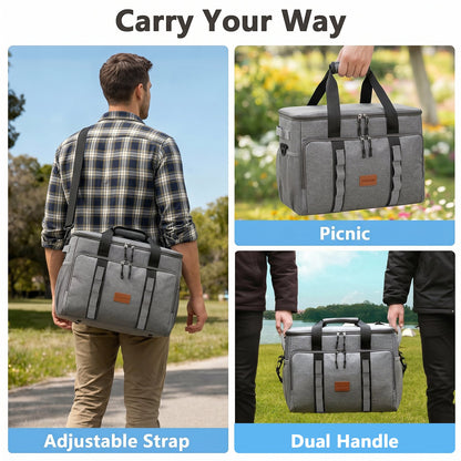 Merryhome 60 Can Collapsible Soft Sided Cooler Bag, Leakproof Insulated Portable Cooler for Beach, Camping, Travel, Picnic and Grocery, Gray