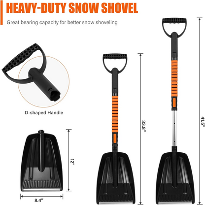 Ice Scraper and Extendable Snow Brush Emergency Snow Shovel for Car,31" - 40" Snow Brush with Squeegee,Snow Scraper with 180° Pivoting Brush Head and Foam Grip for Car Windshield,Truck,SUV
