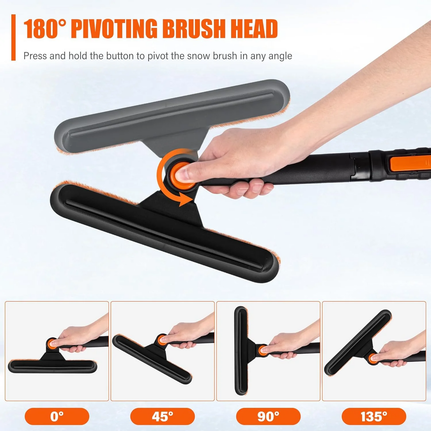 Ice Scraper and Extendable Snow Brush Emergency Snow Shovel for Car,31" - 40" Snow Brush with Squeegee,Snow Scraper with 180° Pivoting Brush Head and Foam Grip for Car Windshield,Truck,SUV