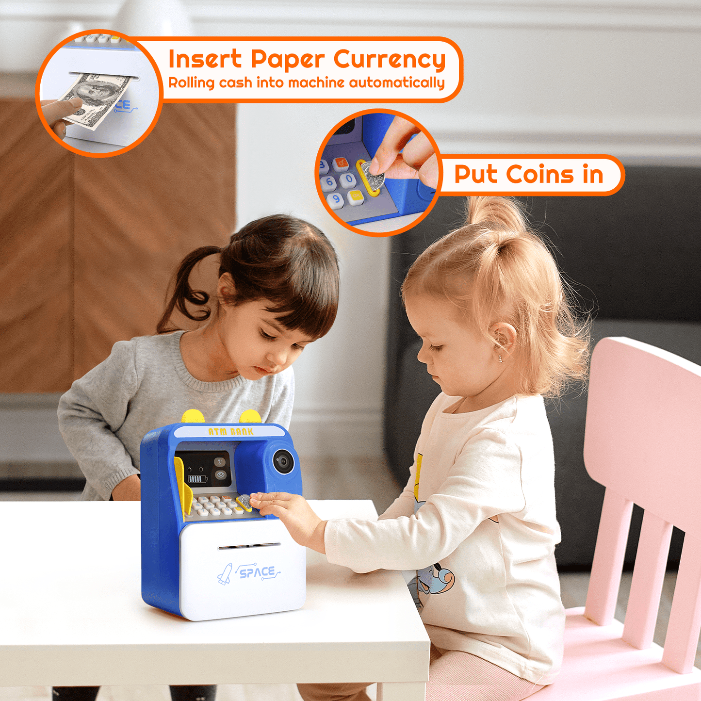 Kidsjoy Piggy Bank Toy, ATM Savings Bank Cashier Early Learning with Password Protection Money Bank Money Scroll Saving Box for Boys and Girls, Blue