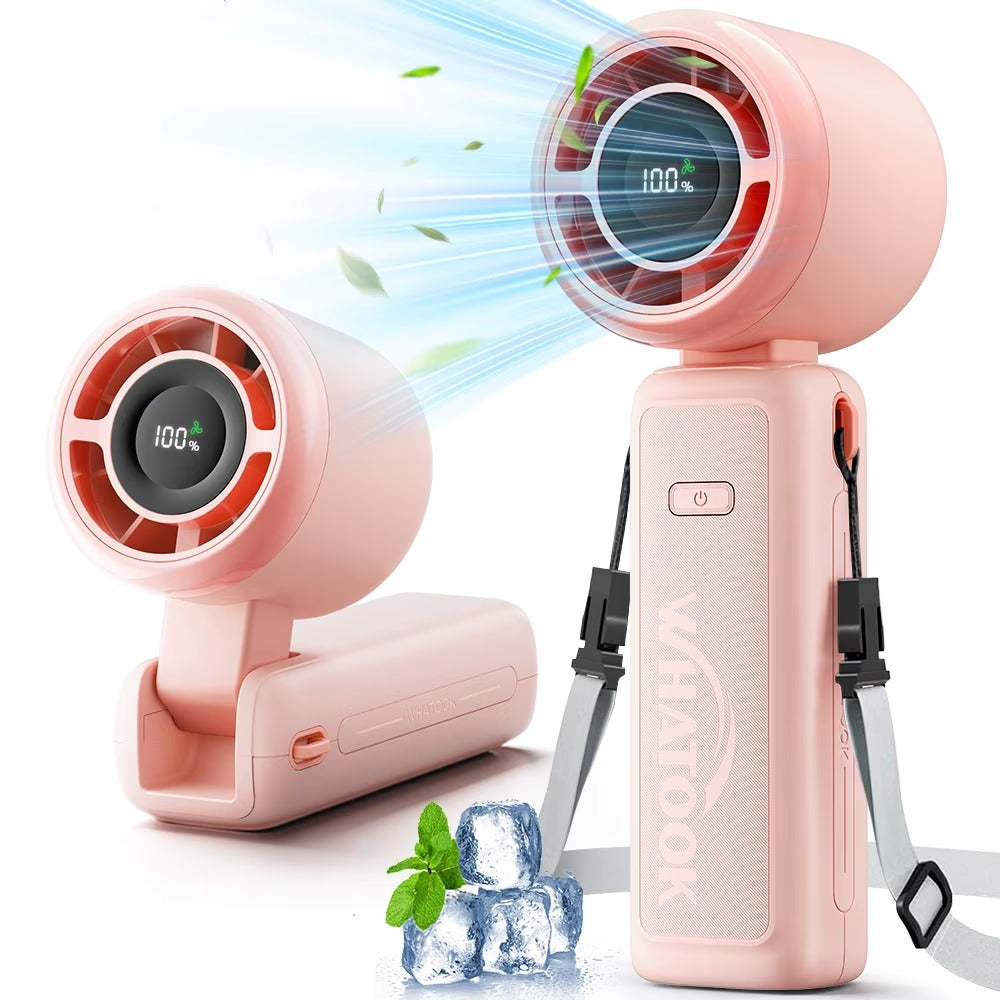 Henotian Portable Handheld Fan 4000mAh, 180° Foldable Personal Desk Fan with LED Display, 5 Speeds Turbo Neck Cooler for Travel, Makeup
