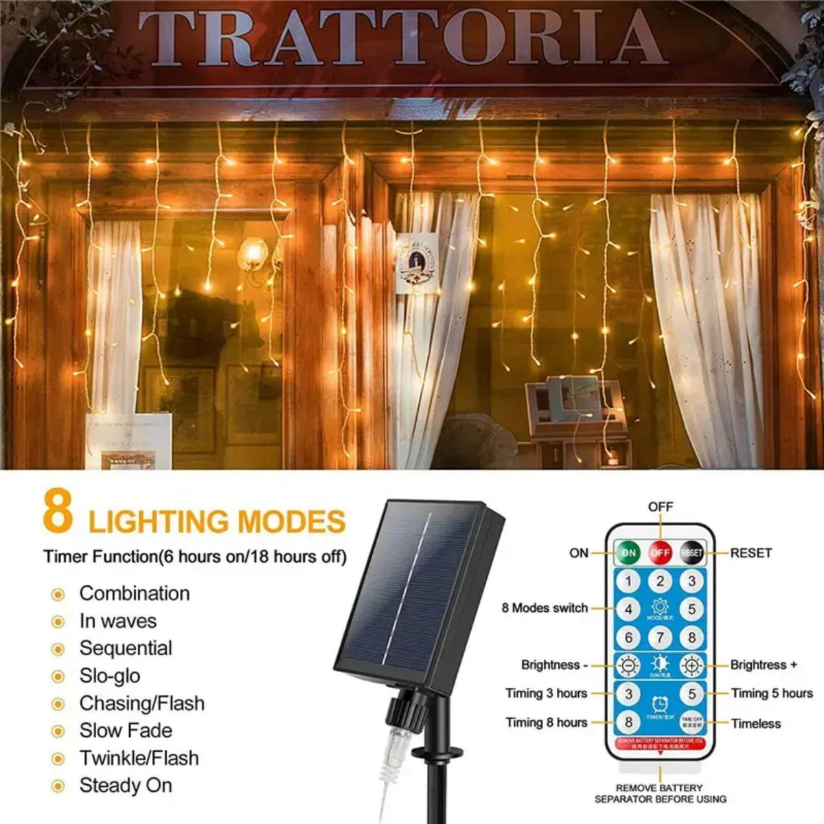 Merryhome Solar Waterfall Curtain Light, 256 Warm White LEDs Remote Control for Outdoor Garden, Patio, Courtyard & Xmas