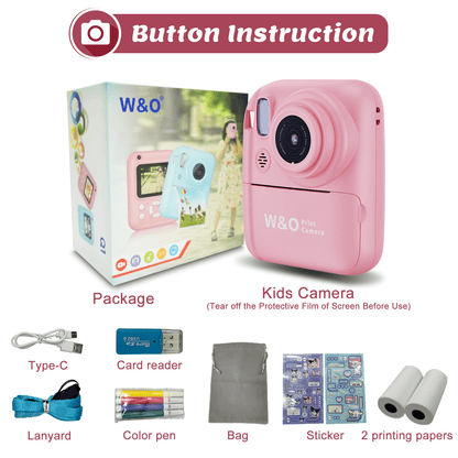 Kids Camera,Toddler Camera Instant Print Toys,1080P Children Printable Camera,Pink Selfie Camera Christmas Birthday Gifts for Girls Boys Age 3-10 with 3 Roller Photo Paper (Pink)