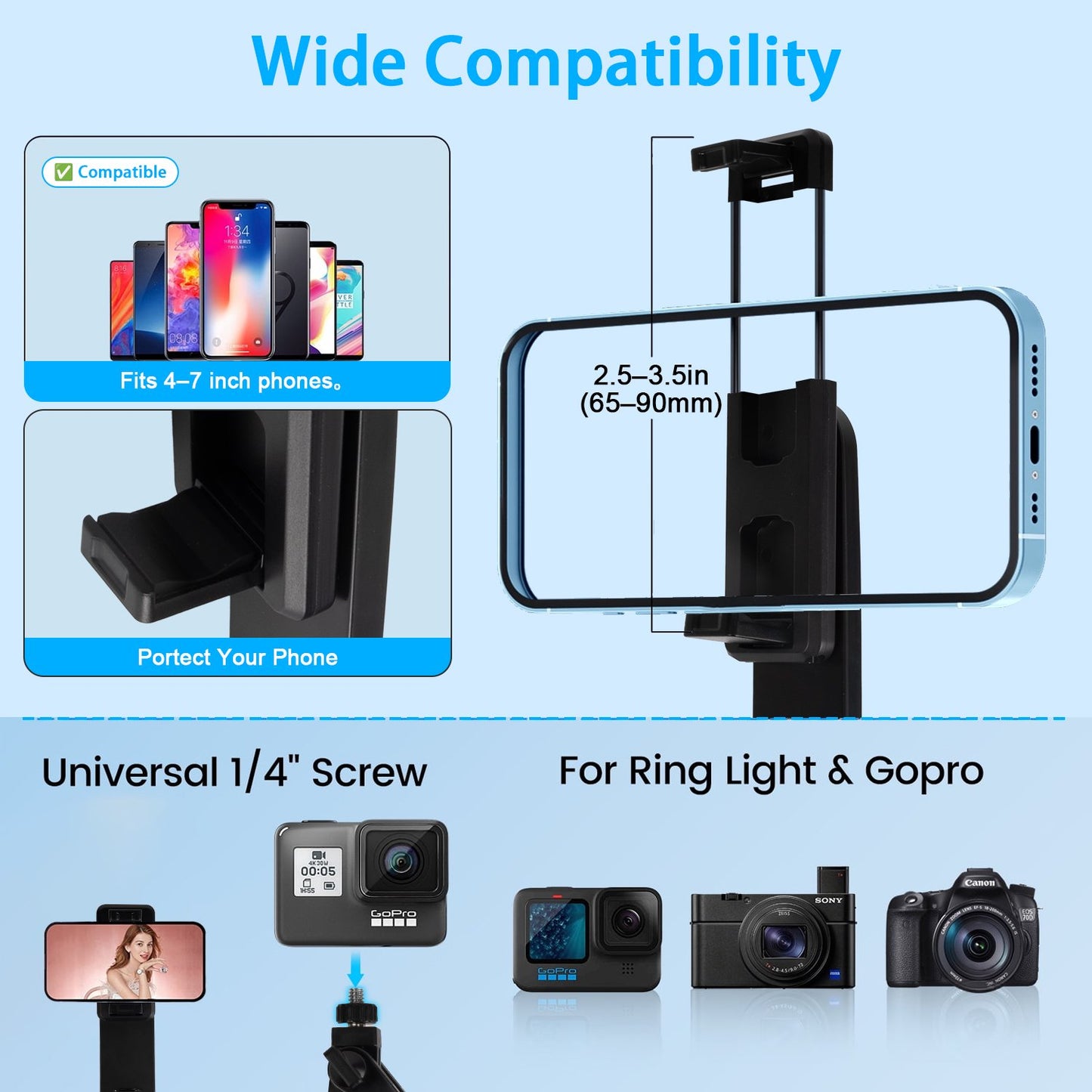 71" Phone Tripod with Bluetooth Remote – 4-Leg Stable Stand, 360° Rotation, Extendable 1.8M Aluminum Pole, Selfie Stick for iPhone & Android