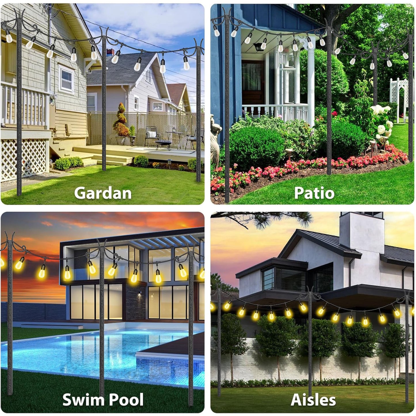 10-foot Outdoor Light Pole (2-Pack) - with Fork Bracket for String Lights, Patio and Deck, Weather Resistant and Height Adjustable - Easy to Install