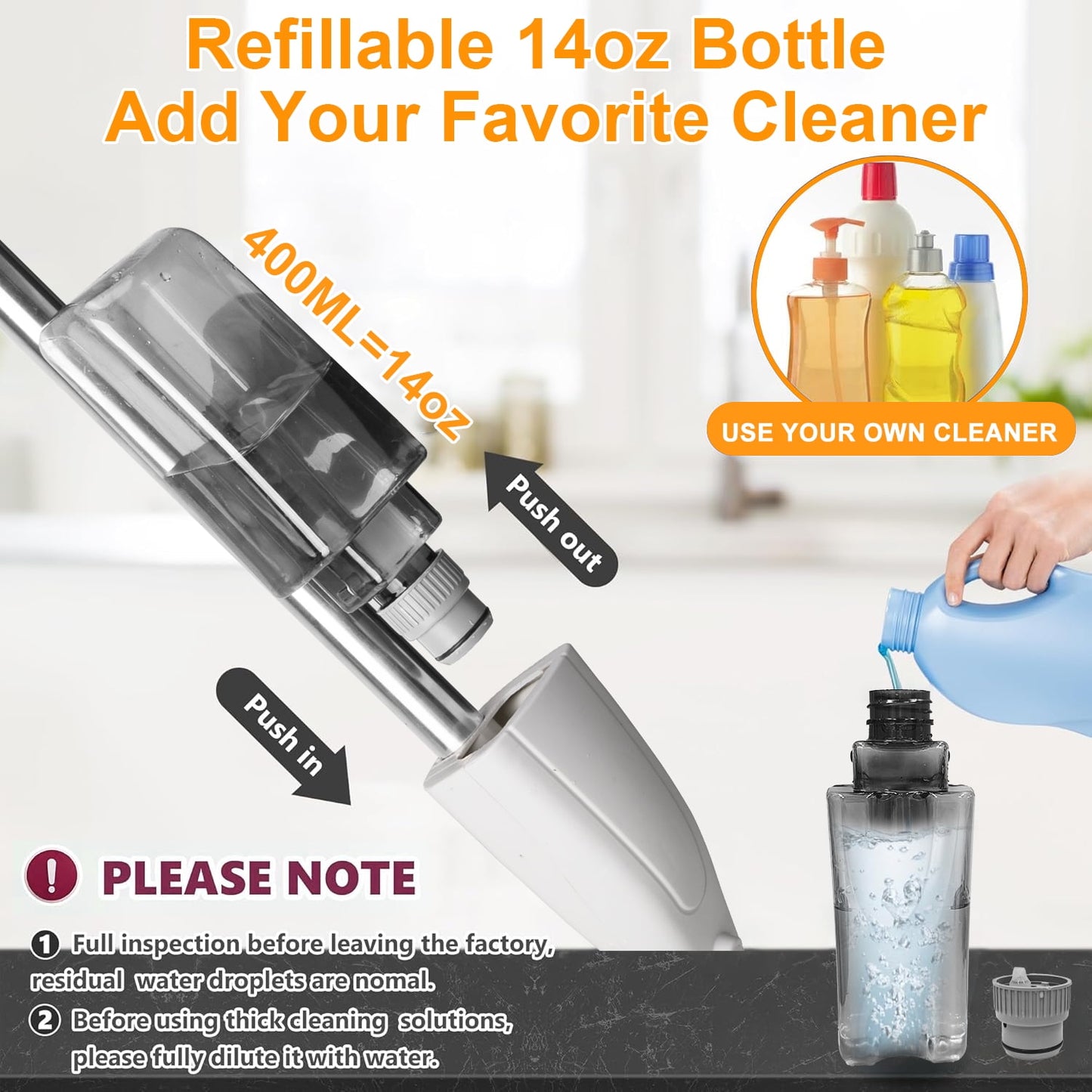 Spray Mop with 14 oz Refillable Bottle & 4 Washable Microfiber Pads – Lightweight Flat Floor Cleaner for Wood, Tile, Laminate (Gray, 1 Pack)