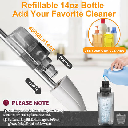 Spray Mop with 14 oz Refillable Bottle & 4 Washable Microfiber Pads – Lightweight Flat Floor Cleaner for Wood, Tile, Laminate (Gray, 1 Pack)