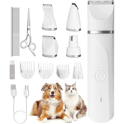 Kidsjoy Dog Clippers , Dog Grooming Kit, Rechargeable Low Noise Cordless Pet Clippers with 4 Size Trimmer Head, Complete Set of Dog Grooming Tools for Dogs, Cats and Other Pets