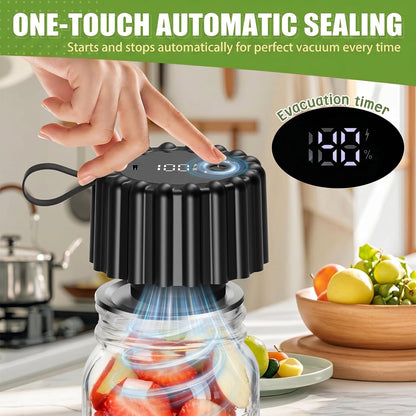 Electric Mason Jar Vacuum Sealer Kit, 1800mAh Rechargeable Mason Jar Sealer for Wide & Regular Mouth, 1-Button Food Saver Vacuum Sealer with 20 Lids & Bags