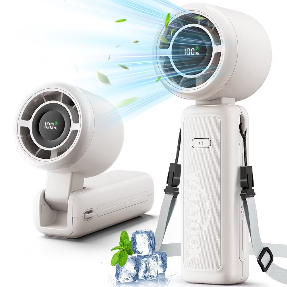 Henotian Portable Handheld Fan 4000mAh, 180° Foldable Personal Desk Fan with LED Display, 5 Speeds Turbo Neck Cooler for Travel, Makeup