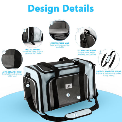 Merryhome 18 in Cat Carrier for Small Cats & Dogs up to 15 lbs – Airline Approved Foldable Soft-Sided Pet Travel Bag, Waterproof, Blue