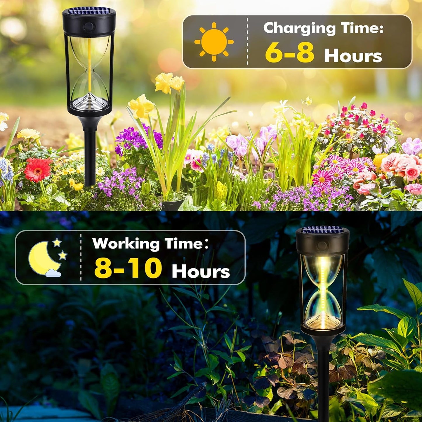 Kidsjoy 4 Pack Solar Pathway Lights Outdoor, Hourglass Design Solar Lights Waterproof, Auto On/Off Warm LED Garden Lights for Walkway, Yard, Patio, Lawn Decor