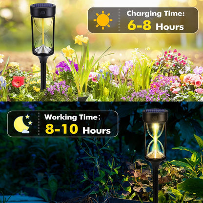 Kidsjoy 4 Pack Solar Pathway Lights Outdoor, Hourglass Design Solar Lights Waterproof, Auto On/Off Warm LED Garden Lights for Walkway, Yard, Patio, Lawn Decor