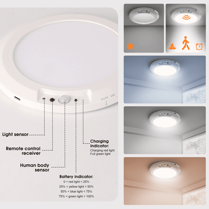 Merryhome Motion Sensor LED Ceiling Light 7 inch, Rechargeable Wireless Magnetic Light with Remote Control, Battery Operated for Closet Hallway, 2 Pack