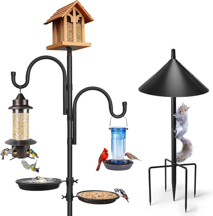 Teblint 92" Bird Feeding Station, Heavy Duty Bird Feeder Pole Bird House Stand Mount Kit w/ Squirrel Proof Baffle 2 Shepherds Hooks, Adjustable Feeder Stand for Outdoor Wild Birds Watching