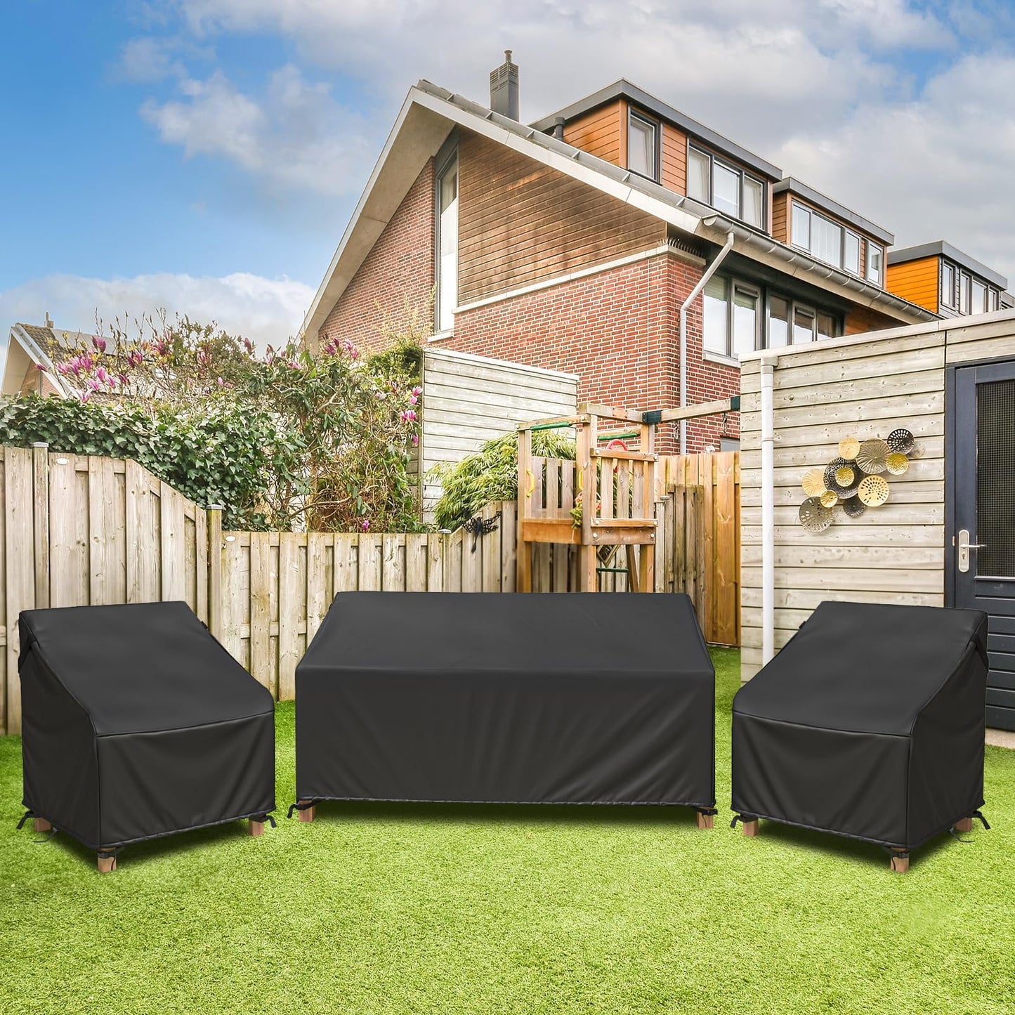 Patio Loveseat Cover, Waterproof Patio Furniture Cover, Maximum Size 83W x 39D x 28H Inches, With Vents and Handles, Black