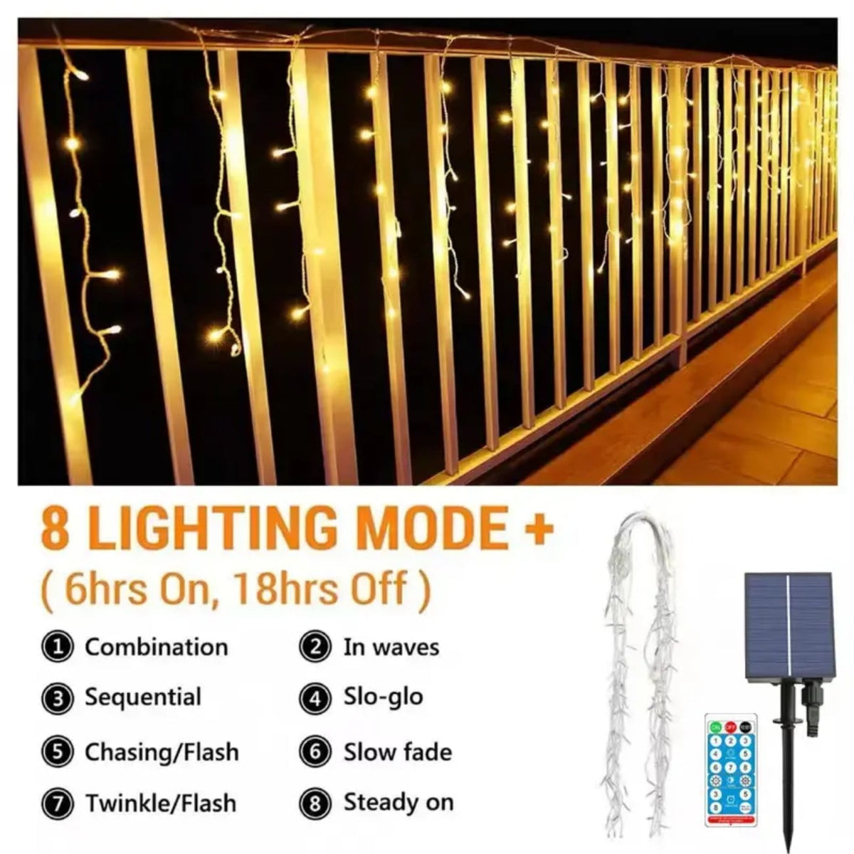 Merryhome Solar Waterfall Curtain Light, 256 Warm White LEDs Remote Control for Outdoor Garden, Patio, Courtyard & Xmas