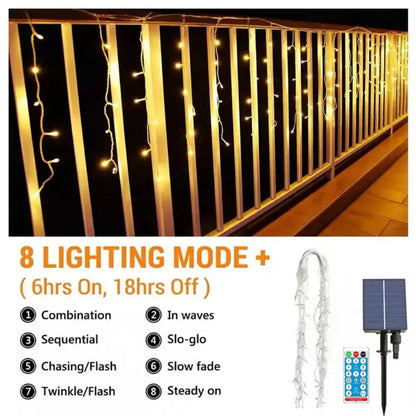 Merryhome Solar Waterfall Curtain Light, 256 Warm White LEDs Remote Control for Outdoor Garden, Patio, Courtyard & Xmas