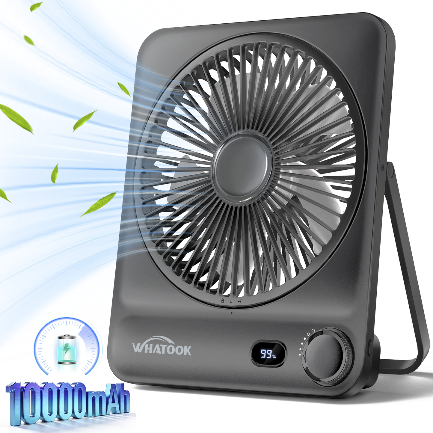 Large Desk Fan, 10000mAh Battery 40H Runtime Silent Rechargeable Fans, Quiet Personal Portable Cooler for Camping Bedroom Office Small Desktop fan
