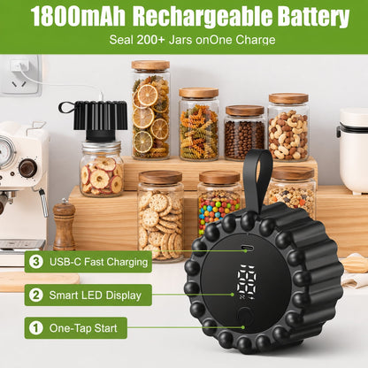 Electric Mason Jar Vacuum Sealer Kit, 1800mAh Rechargeable Mason Jar Sealer for Wide & Regular Mouth, 1-Button Food Saver Vacuum Sealer with 20 Lids & Bags