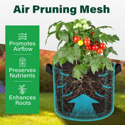 5-Pack 10 Gallon Breathable Grow Bags，Heavy-Duty Fabric Pots for Healthier Roots & Outdoor/Indoor Gardening