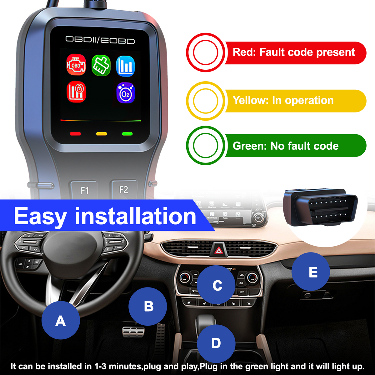 Car OBD2 Scanner,Auto Diagnostic Tool,Car Code Reader for Check Engine Light,Real-Live Data,Freeze Frame with Colorful Screen,Multilingual Plug-and-Play Operationfor All OBDIl & EOBD Vehicles