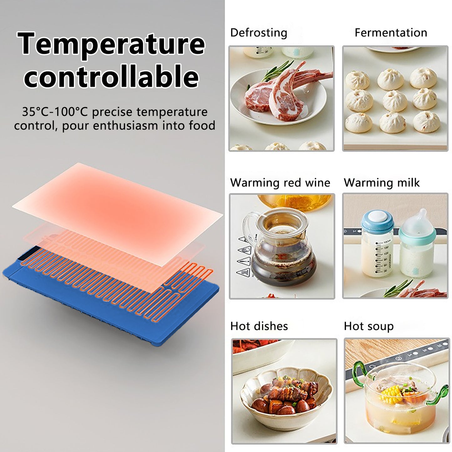 Food Warming Mat with 10 Level Temperature,Warming Mat for Food,Fast Heating Silicone Electric Warming Tray for Party,Family Dinner,Residential,Commercial,Travel（Blue）