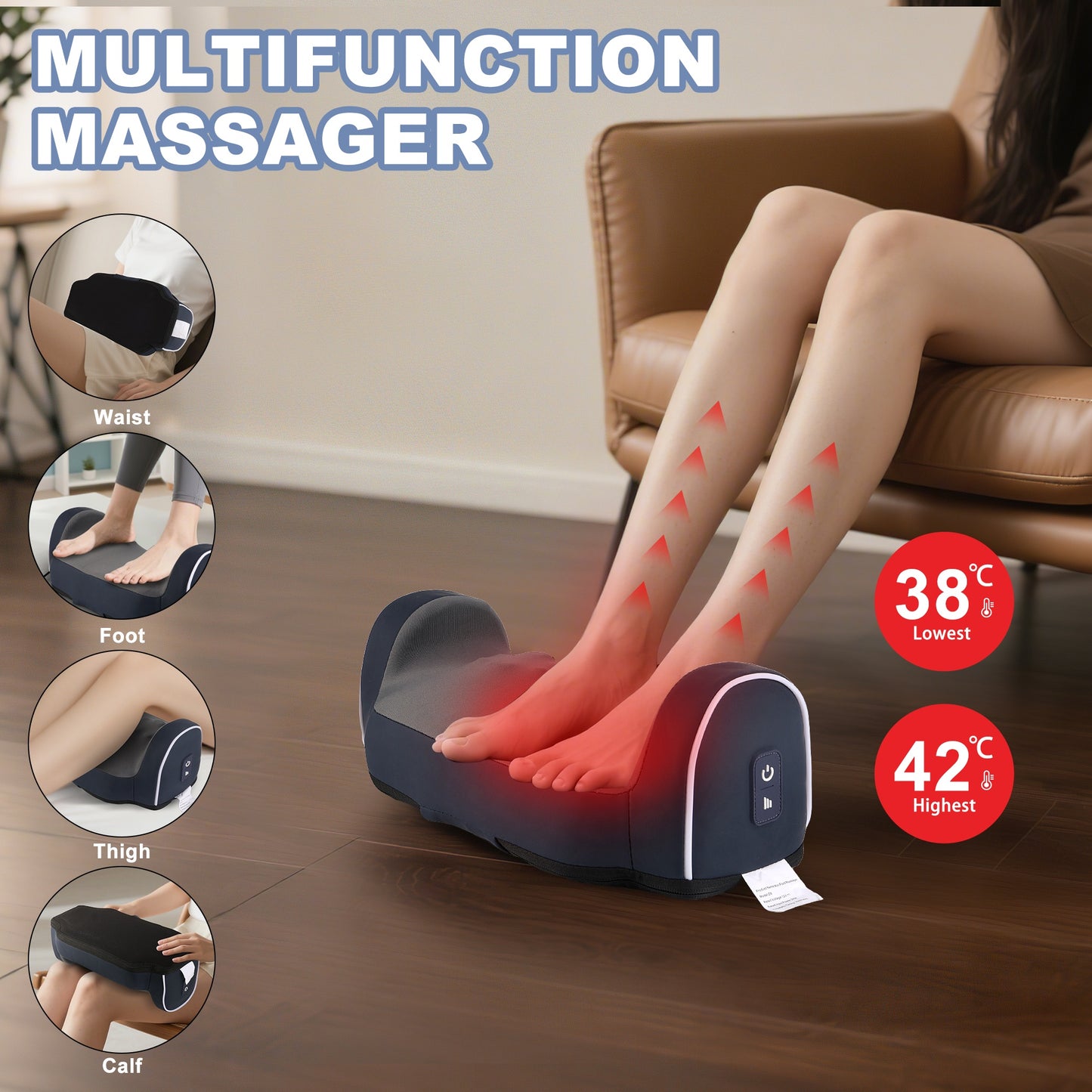 Electric Shiatsu Foot Calf Massager with Heated Kneading Rolling Relaxation Leg Arm Massage Acupuncture Points Multipurpose Gift