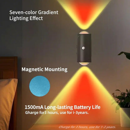 PUCACHI 2-Pack Rechargeable LED Night Light with Motion Sensor, RGB Color Changing & Dimmable Ambient Wall Light for Bedroom, Living Room, Hallway (7 Colors, Wireless, USB-C)