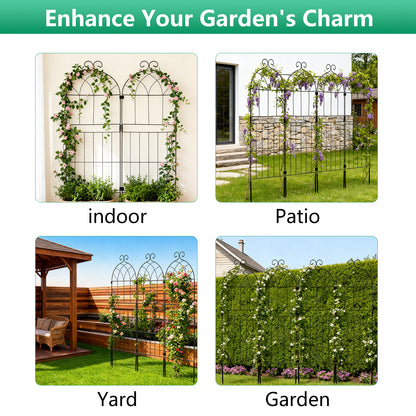 Decorative Garden Fence 10 Pack,Garden Trellis for Climbing Plants, 38.3in H x 12in W Metal Panel, Outdoor Wrought Iron Trellis for Vines, Flowers, Vegetable Garden Support