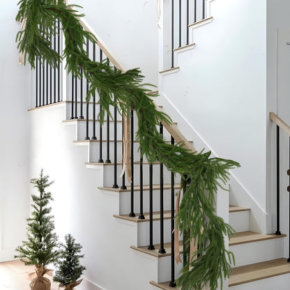 PUCACHI 9 Ft Christmas Garland,Artificial Norfolk Pine Garlands,Real Touch Winter Pine Garland,Artificial Greenery Garland for Table,Mantle,Indoor,Outdoor Christmas Decorations（Green,1Pcs）