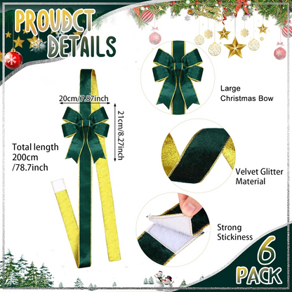 PUCACHI 6 Pcs Christmas Cabinet Door Bows,8x40 Inches Festive Ribbons Large Door Ribbon Party Decorations,for Cabinets Furniture and Kitchen Christmas Party Decorations（Green）