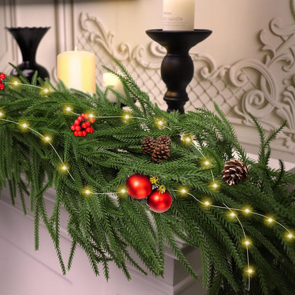 PUCACHI 2 Pcs 6 Ft Christmas Garland,Artificial Norfolk Pine Garlands with 40 LED Lights,Artificial Greenery Garland for Table,Mantle,Window,Indoor,Outdoor Christmas Decorations（Green）