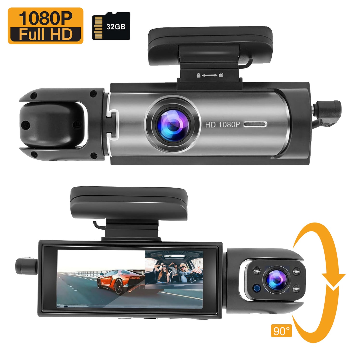 Henotian Dual Dash Cam,1080P Front+Cabin View with Night Vision, 3.16" HD Display, 24/7 Parking Monitor, G-Sensor & Loop Recording