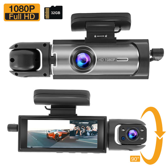 Henotian Dual Dash Cam,1080P Front+Cabin View with Night Vision, 3.16" HD Display, 24/7 Parking Monitor, G-Sensor & Loop Recording