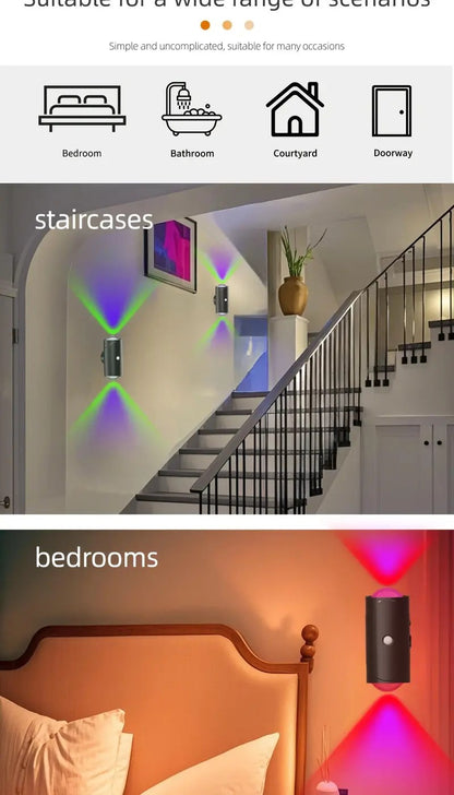 PUCACHI 2-Pack Rechargeable LED Night Light with Motion Sensor, RGB Color Changing & Dimmable Ambient Wall Light for Bedroom, Living Room, Hallway (7 Colors, Wireless, USB-C)