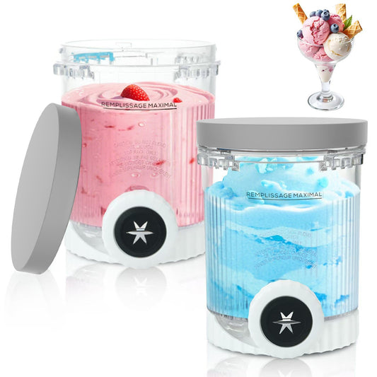 Ice Cream Pint Container 2-Pack , Replacement for Ninja Creami NC700 Series Pints and Lids,16oz Cups Compatible for Creami Swirl NC701 NC701Q CN701CO, Dishwasher Safe with 2 Nozzles