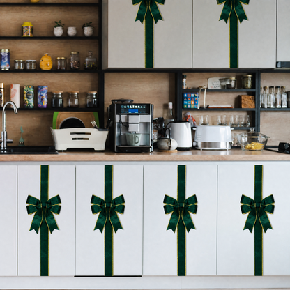 PUCACHI 6 Pcs Christmas Cabinet Door Bows,8x40 Inches Festive Ribbons Large Door Ribbon Party Decorations,for Cabinets Furniture and Kitchen Christmas Party Decorations（Green）
